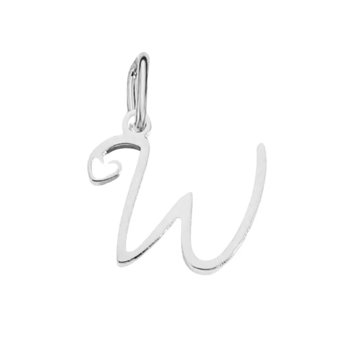 Ketting en hanger - letter - W - zilver kleur - charm- stainless steel - verkleurt niet - hypo allergeen - perfect cadeau - liefde - hartje