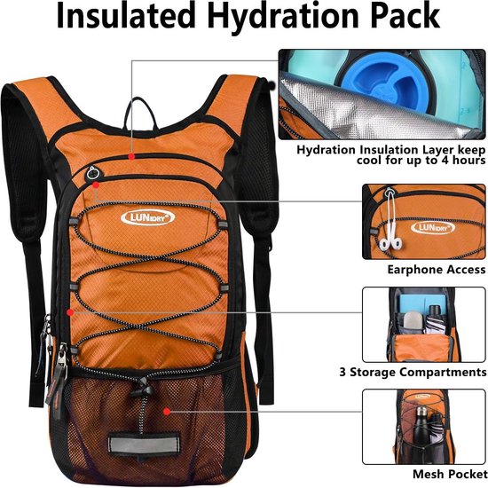 BBAIYULE® Hydratatierugzak met drinkfles, BPA-vrij, grote fietsrugzak, rugzak voor het hardlopen, skiën, wandelen, fietsen, rugzak met drinksysteem