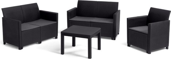 Keter Marie Essential Loungeset + Orlando tafel - 5 personen - Antraciet