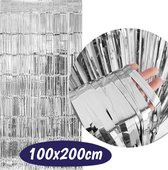 Glittergordijn – Feest Deurgordijn - Feestgordijn - Glitter Folie Gordijn - Backdrop - Fotowand Decoratie - Verjaardag Feest - Metallic - Zilver - 100x200cm