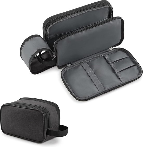 Toilettas voor mannen en vrouwen, waterdichte toilettas, scheerset, cosmetica-organizer met haak en handvat voor reizen, sportschool, business en vakantie (zwart, zwart), zwart, zwart