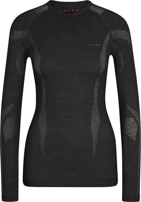 FALKE Wool-Tech Longsleeve warmend, anti zweet functioneel ondergoed Baselayer-Shirt dames zwart - Maat XL