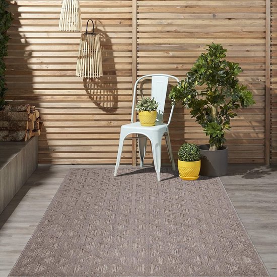 Flycarpets Caprenia Bruin Buitenkleed - Vloerkleed Buiten - Laagpolig Tuinkleed, Tuintapijt, Buitentapijt - 240x340 cm