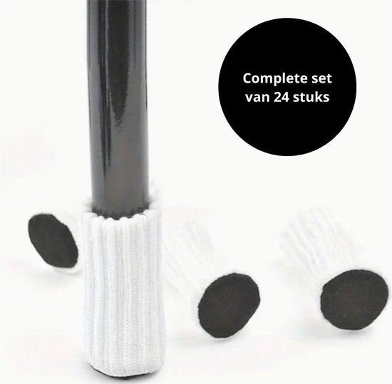 Reqz Products Stoelpootsokken Set van 24 (Wit) – Elastische Beschermers – Stoelbeschermer – Stoelsokjes met vilt