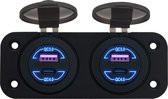 Prise USB ProRide® 12V 4 Portes - Double Intégré - QC4. 0 - Chargeur USB Voiture, Bateau et Camper -Car - Blauw