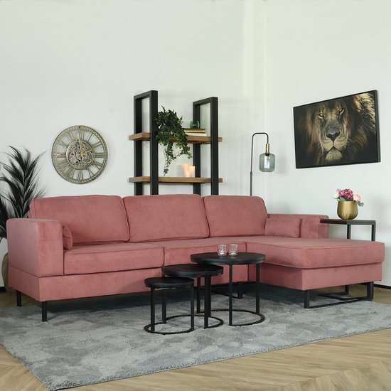 Canapé d'angle design Darsiono 280cm, canapé lounge en velours rose, canapé gauche et droit