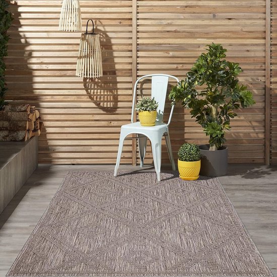 Flycarpets Caprenia Bruin Buitenkleed - Vloerkleed Buiten - Laagpolig Tuinkleed, Tuintapijt, Buitentapijt - 280x380 cm