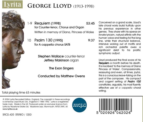 Albumhoes met buste van George Lloyd links, tekst over Requiem (1998) en Psalm 130 (1995).