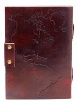 Carnet en cuir avec serrure Wereldkaart - 18x13cm - Handgemaakt