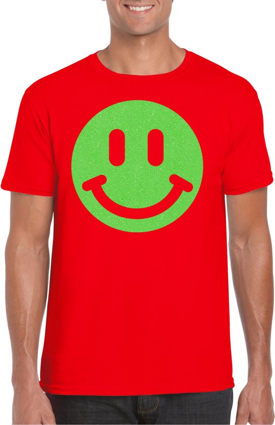 Bellatio Decorations Verkleed shirt heren - smiley - rood - carnaval/foute party - feestkleding L