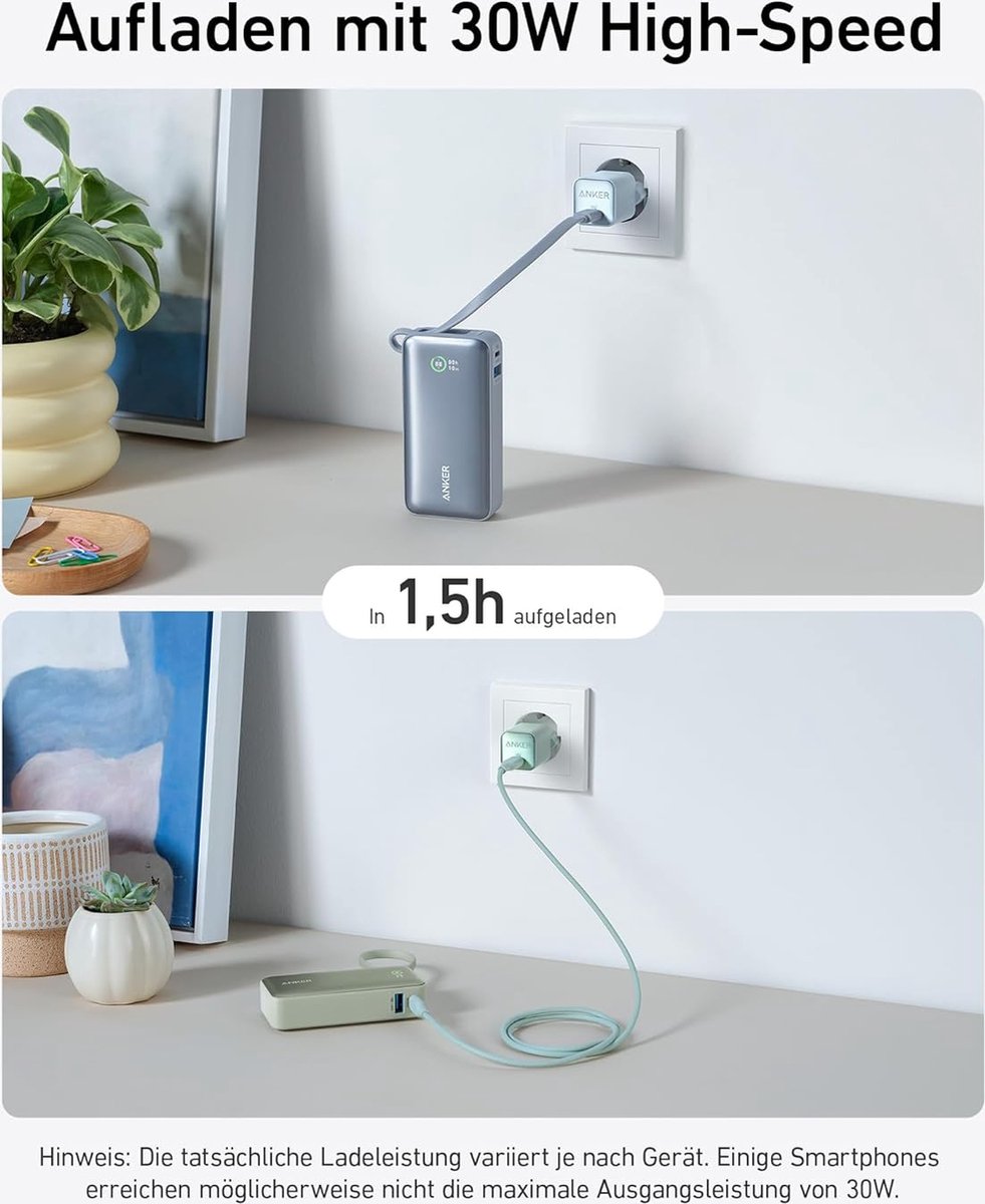 Anker-Nano 10.000 mAh Powerbank met Ingebouwde USB-C Kabel - afbeelding 3