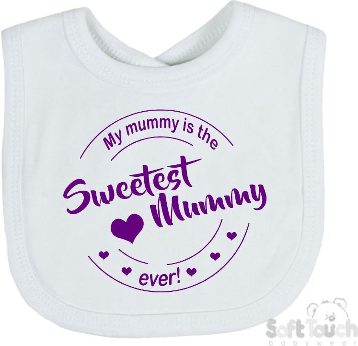 Goedkoopste Soft Touch Slabber Slabbetje Slab My mummy is the sweetest mummy ever! Moederdag Unisex Katoen Wit/paars Maat 33x22 Cm
