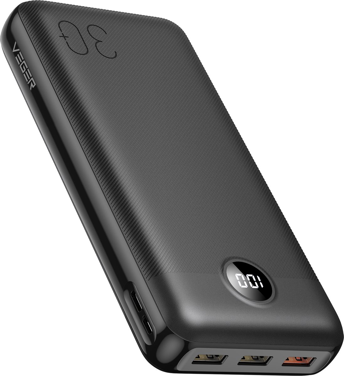 Veger extra krachtige powerbank 30.000mAh 3x USB A, Micro USB, USB C