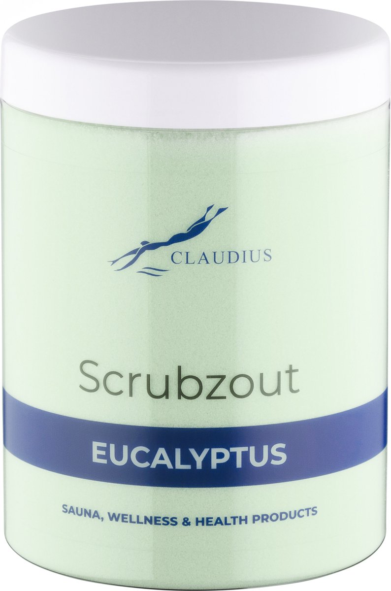 Goedkoopste Scrubzout Eucalyptus in handige pot - 1250 gram - met witte deksel - Hydraterende Lichaamsscrub
