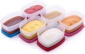 Lekvrije voedselopslagcontainers - luchtdichte, magnetronbestendige kleine opbergdoos met deksel - mini-camping plastic containerset voor sauzen, dips en kruiden (85 ml)