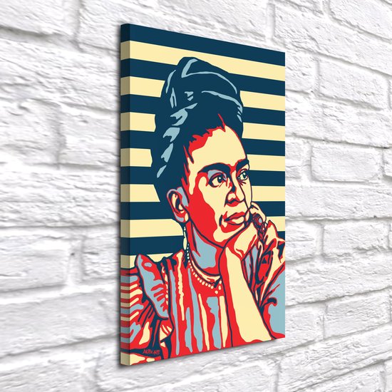 Pop Art Frida Khalo - Canvas Print - op dennenhouten kader - 90 x 60 x 2 cm - Wanddecoratie