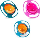 Set van 3 Magic Gyro Bowls - 360° Roterende Morsbestendige Kom met Deksel voor Kinderen Vaatwasser Bestendig - Oranje, Blauw, Groen