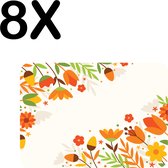 BWK Flexibele Placemat - Getekende Lente Bloemen Achtergrond - Set van 8 Placemats - 40x30 cm - PVC Doek - Afneembaar