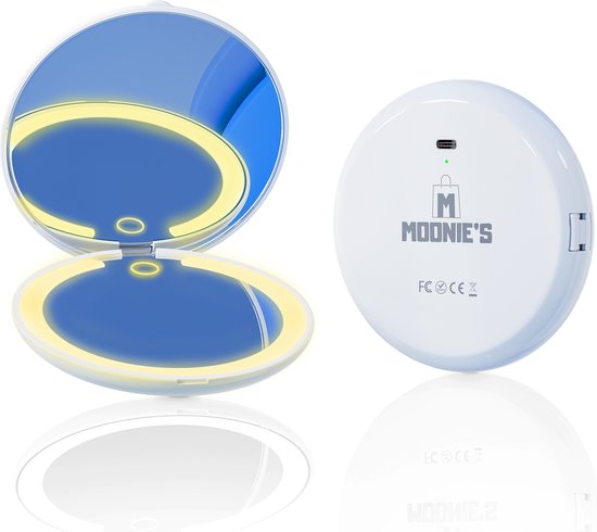 MOONIE'S® Make-up spiegel met verlichting - LED verlichting - Oplaadbaar - 3 Dimbare Lichtstanden - x3 Vergroting - Compact - Wit