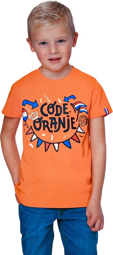 Oranje - T-Shirt - Jongens - Code Oranje - Voor o.a. EK/WK Koningsdag - Maat 110/116 - 5 - 6 jaar