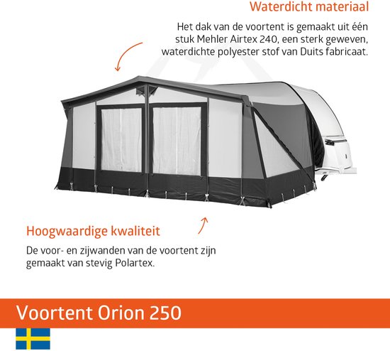 Campout voortent Orion 250 - Omloopmaat 901-925 cm - Luifel - Zonneluifel - Zonwering - Caravan - Schroefloze Bevestiging - Inclusief Tochtstrook, Wielflap, Tentharingen, Ladderspanners en Opbergtas - YKK ritsen - Naadloos Dak - Lichtgrijs van Merkloos — afbeelding 5