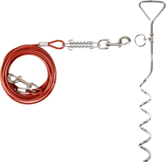 Flamingo Grondpin met 7,5 meter hondenriem - Rood - 43cm