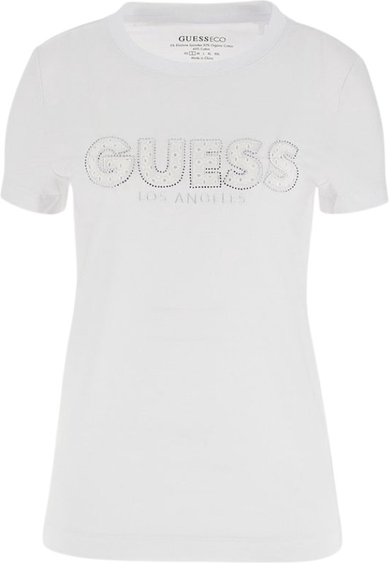 T-shirt Femme Guess SS Cn Sangallo Tee - Wit - Taille L