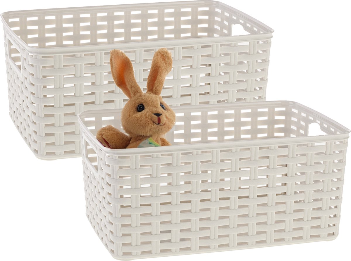 Plasticforte Opbergmand - 4x - Kastmand - rotan kunststof - creme wit - 6 Liter - 19 x 29 x 13 cm