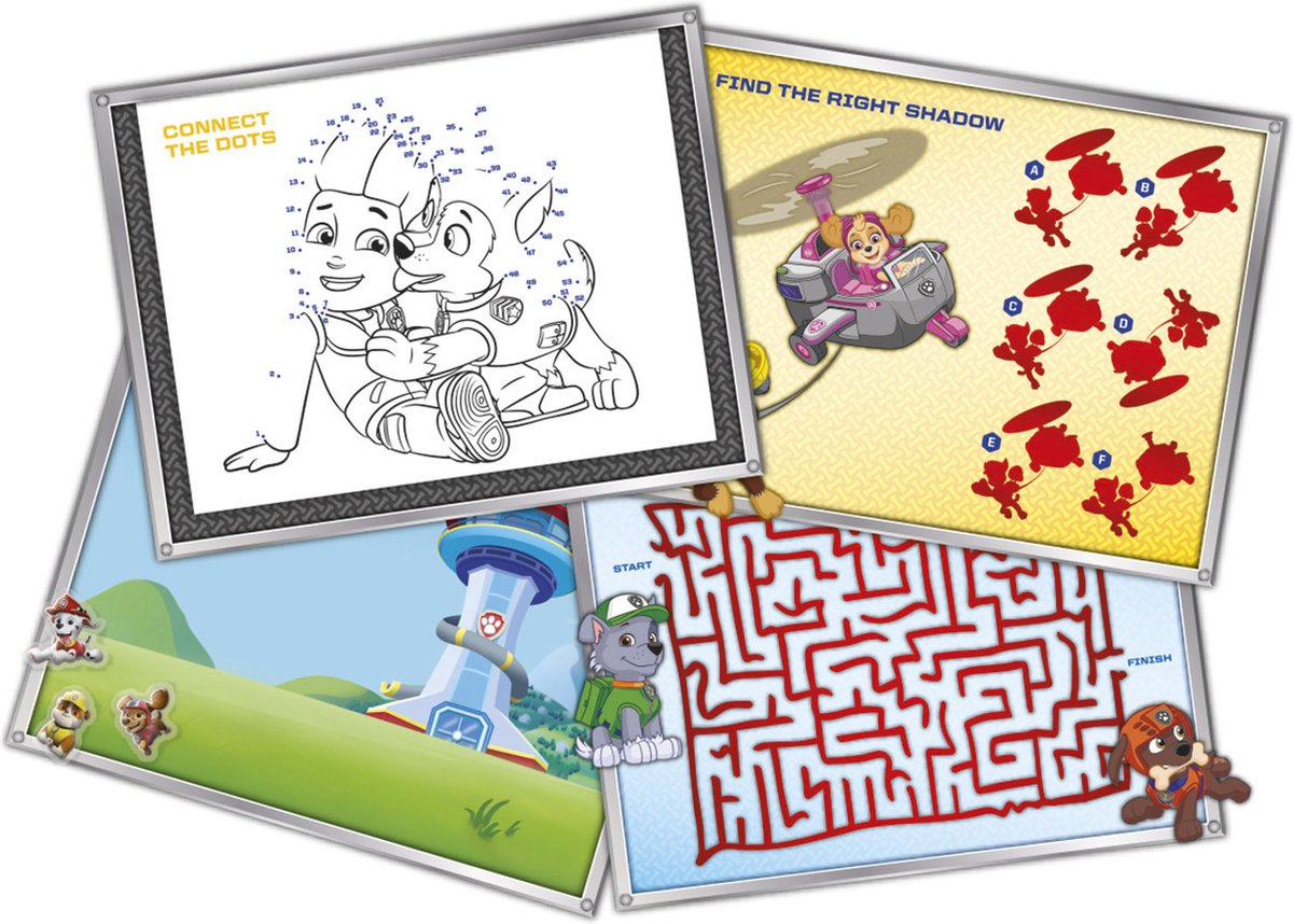 PAW Patrol stickers speelgoed - Totum super stickerset XL jongens en meisjes vanaf 3 jaar - 36 x 36 cm - 7 vellen incl. metallic en 3D stickers en spelletjes cadeautip knutselen — afbeelding 10