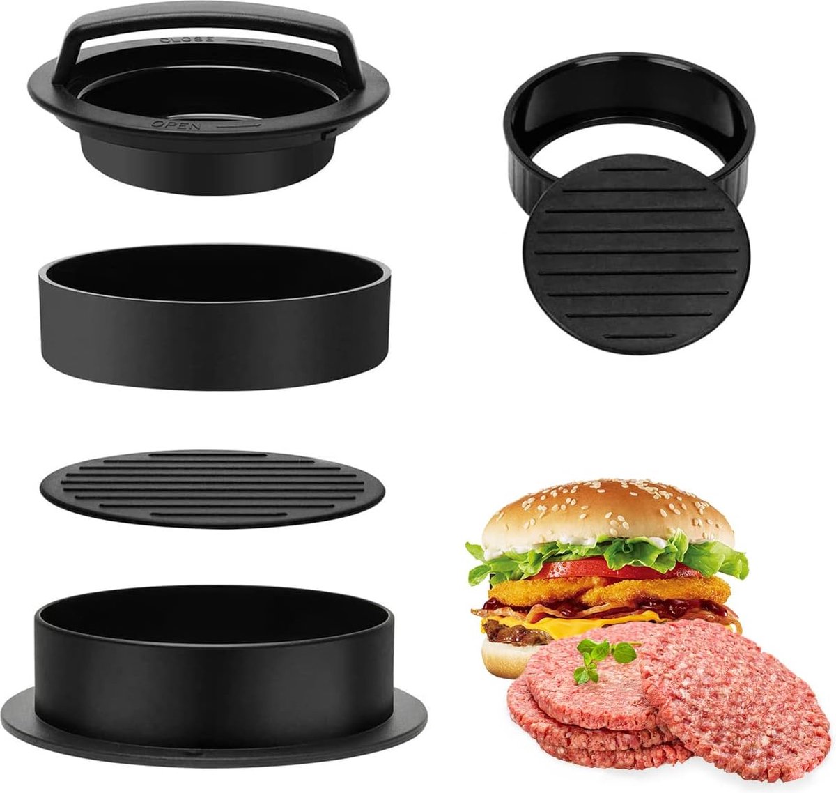 6 stuks Burger Pattie Press 3-in-1 hamburgerpers klein hamburgerpaddy-pers voor perfecte burgers hamburgers