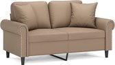 Bol.com vidaXL - Tweezitsbank - met - sierkussens - 120 - cm - kunstleer - cappuccinokleurig aanbieding