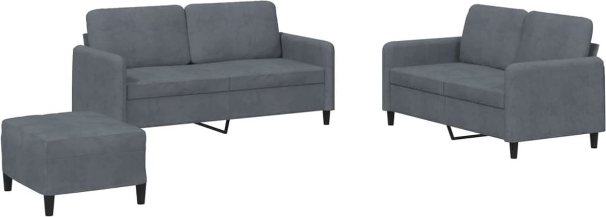 vidaXL - 3-delige - Loungeset - fluweel - donkergrijs