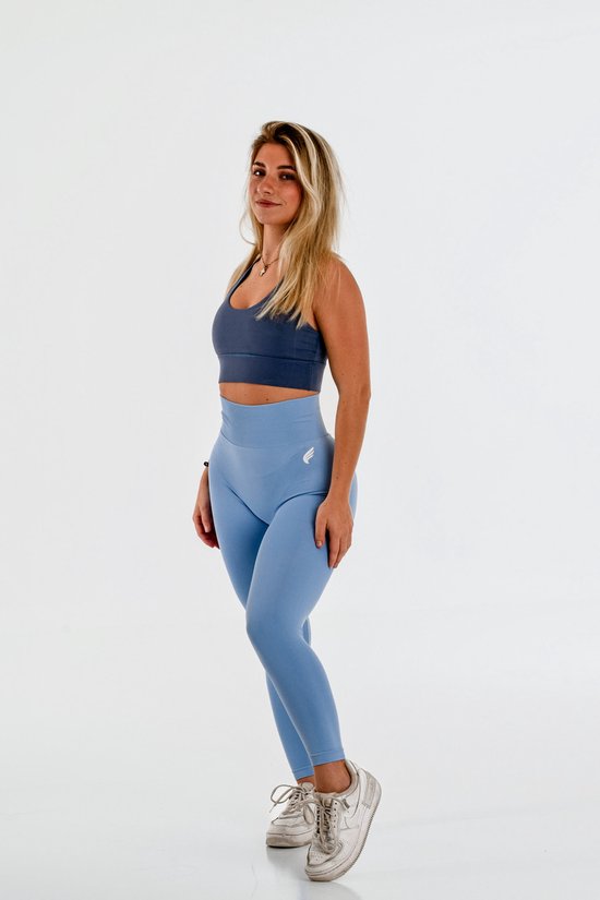 Dames sportlegging high waist - squatproof & stretchy met subtiele scrunch - geschikt voor fitness en yoga - DM Training Essentials Legging (blauw) — afbeelding 2