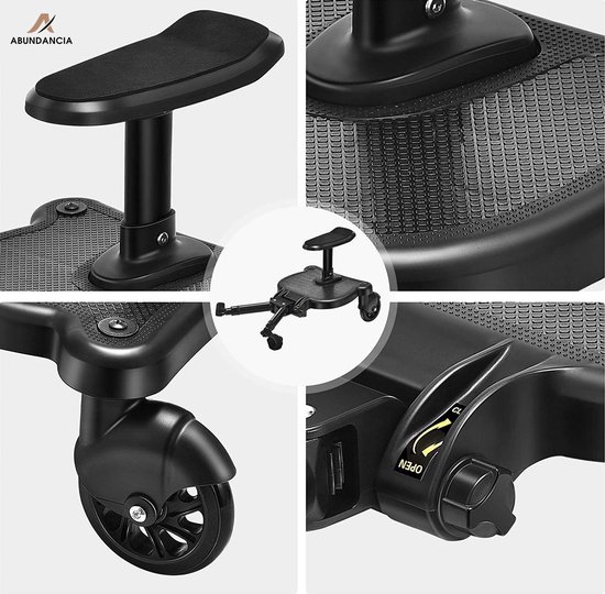 Abundancia® - Universeel Kinderwagen/Buggy Meerijdplankje - Nu met tassenhaakje - Incl. Zitje - Verstelbaar - Zwart van Abundancia® — afbeelding 3