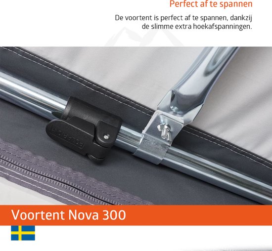 Campout Voortent Nova 300 - Zonneluifel - Zonwering - Caravan - Schroefloze Bevestiging - Inclusief Tochtstrook, Wielflap, Tentharingen, Ladderspanners en Opbergtas - YKK ritsen - Naadloos Dak - Omloopmaat 951-975 cm - Lichtgrijs van Campout — afbeelding 5
