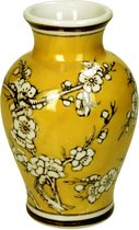Supervintage gele porselein vaas met bloemen print 10 x 15 cm