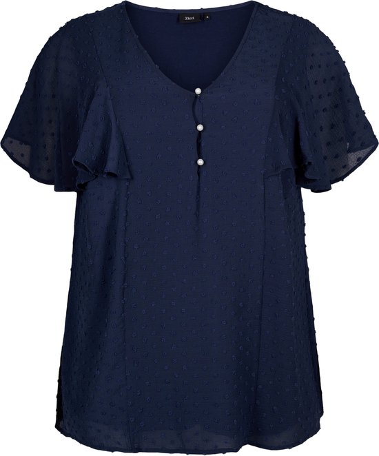 ZIZZI MHAJAR, S/S, BLOUSE Dames Blouse - Blue - Maat XXXL (63-64)