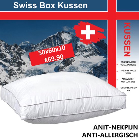 Boxkussen Hoofdkussen - 50x60x10cm - Wit - Anti-allergie
