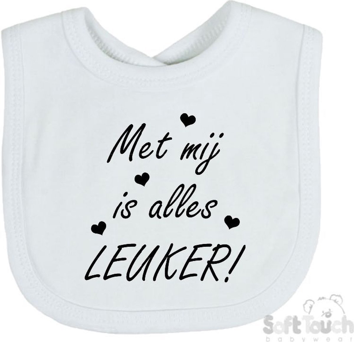 Goedkoopste Soft Touch Slabber Slabbetje Slab Met mij is alles leuker! Unisex Katoen Wit/zwart Maat 33x22 Cm