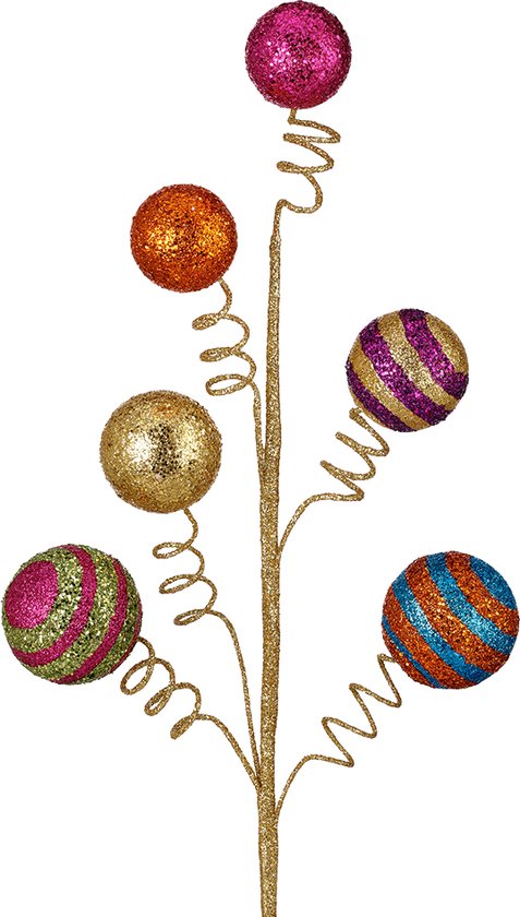 Viv! Christmas Kerst Decoratietak - Fel Gekleurde Glitter Bolletjes - multi - 58cm