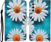 Wit bloemen book case hoesje Telefoonhoesje geschikt voor Samsung Galaxy A55