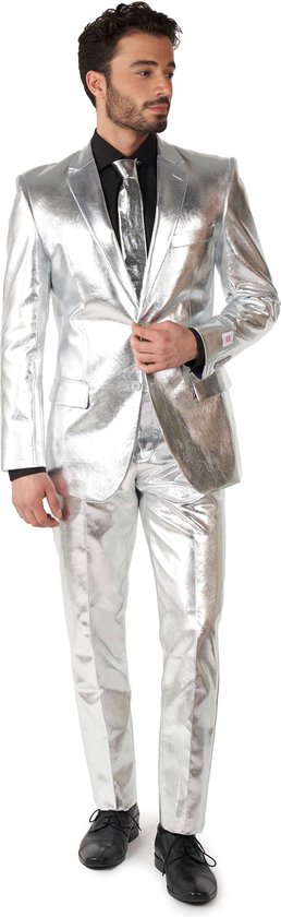 OppoSuits Shiny Silver - Mannen Carnavals Pak - Zilver - Glimmend - Maat: EU 56