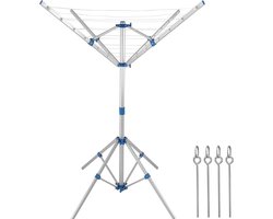 Droogmolen met Voet voor Camping & Thuis - Wasrek Staand - Droogrek Inklapbaar - Inclusief Pinnen - Zilver en Blauw