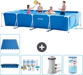 Intex Rechthoekig Frame Zwembad - 450 x 220 x 84 cm - Blauw - Inclusief Afdekzeil - Onderhoudspakket - Zwembadfilterpomp - Filter - Vloertegels
