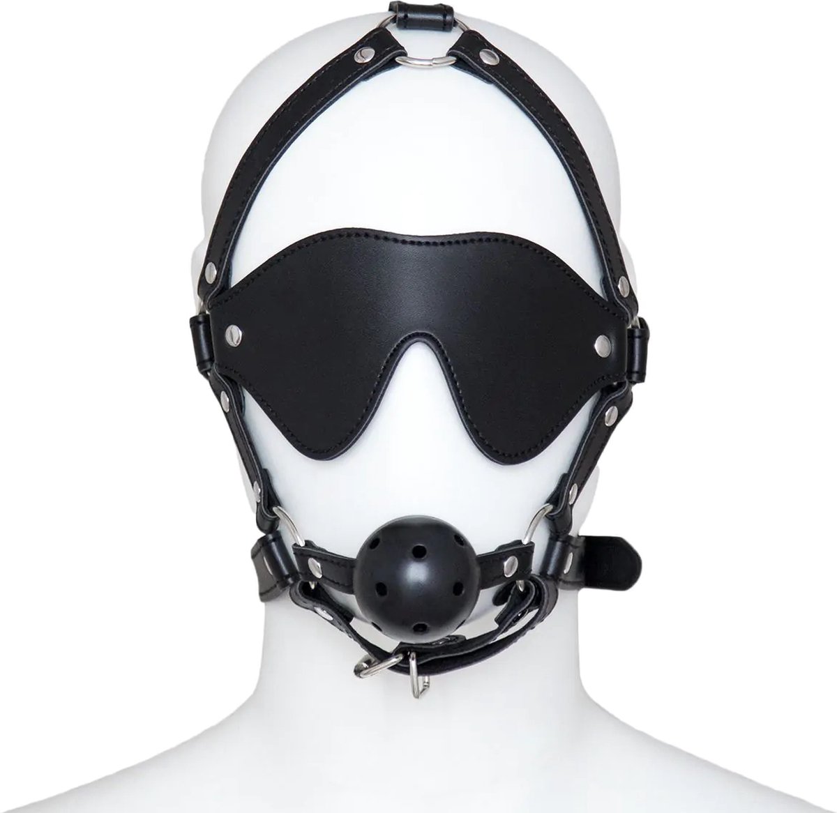 Goedkoopste Fixxx - Blinddoek met Ball Gag - Verstelbaar - PU-Leer - Zwart