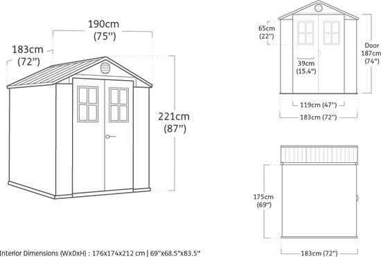 Keter Darwin 66 Maison de Jardin avec Fenêtre - 190x183x221 cm - Grijs