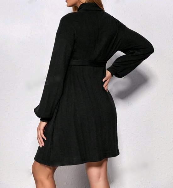 Sexy elegante corrigerende fijne stretch zwarte wikkeljurk zwangerschapsjurk jurk truijurk maat M - Merkloos