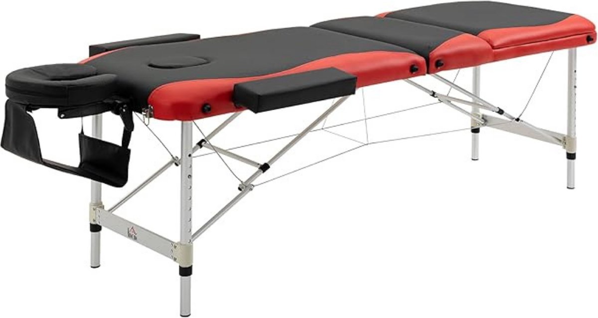 Goedkoopste Luxe Behandeltafel – Behandelbank – Massagetafel – Inklapbaar – Hoogte Instelbaar - Mulfitunctioneel – Rood/Zwart