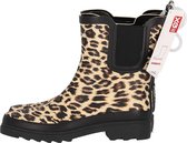 XQ Footwear - Bottes de pluie pour femmes en caoutchouc - Bottes en caoutchouc - Femme - Festival - Imprimé panthère - Modèle bas - Caoutchouc - beige - noir - Taille 40