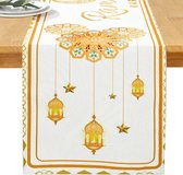 Ramadan tafelkleed - Tafelkleden eid mubarak 180x35cm - Witte ramadan decoratie - ramadan versiering